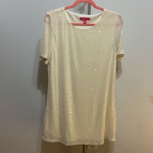 Betsey Johnson Cream Sequin Short Sleeve Mini Dress Size L
